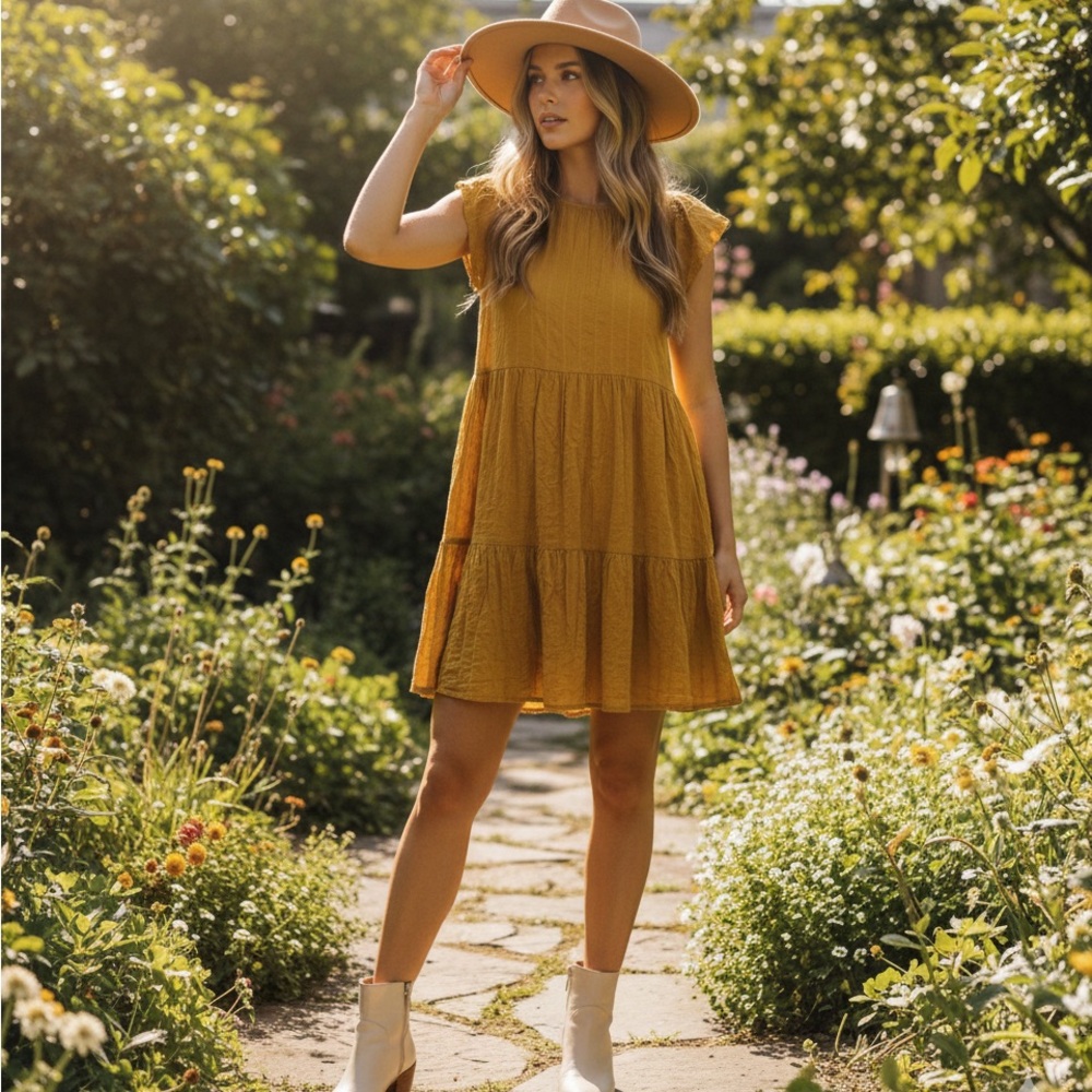Time and Tru Mustard Mini Dress